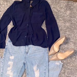 dark blue sheer blouse